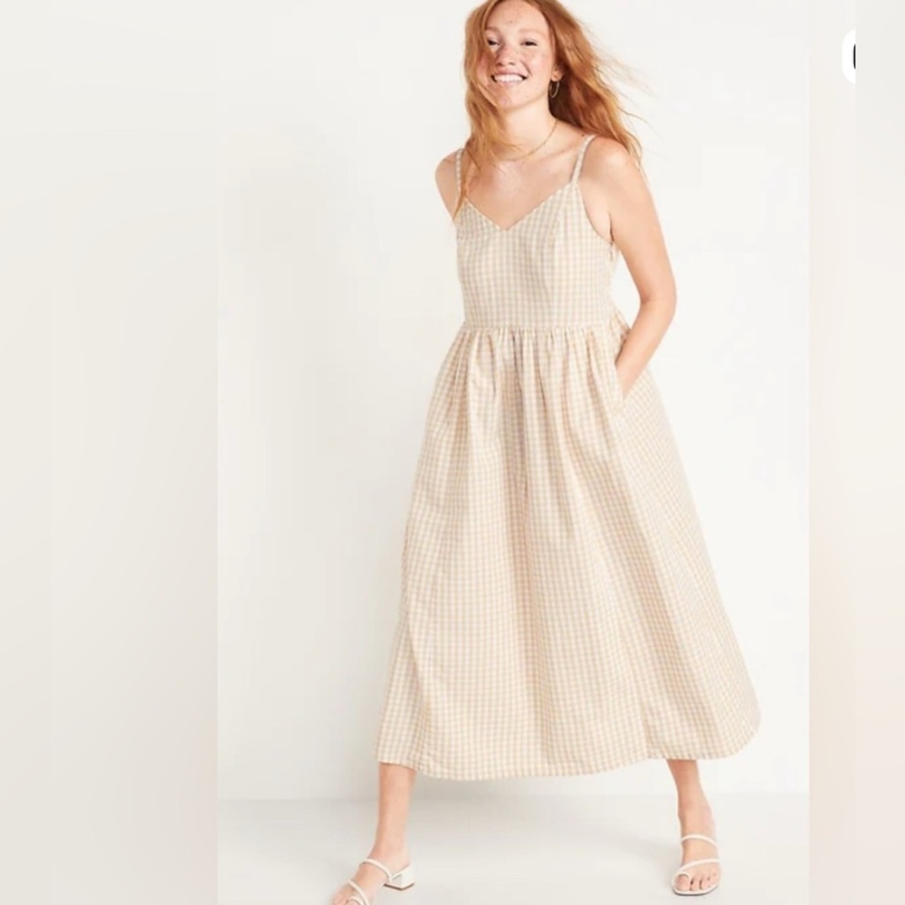 Old Navy Gingham Checkered cami maxi swing Dress with pockets size XXL MIDI